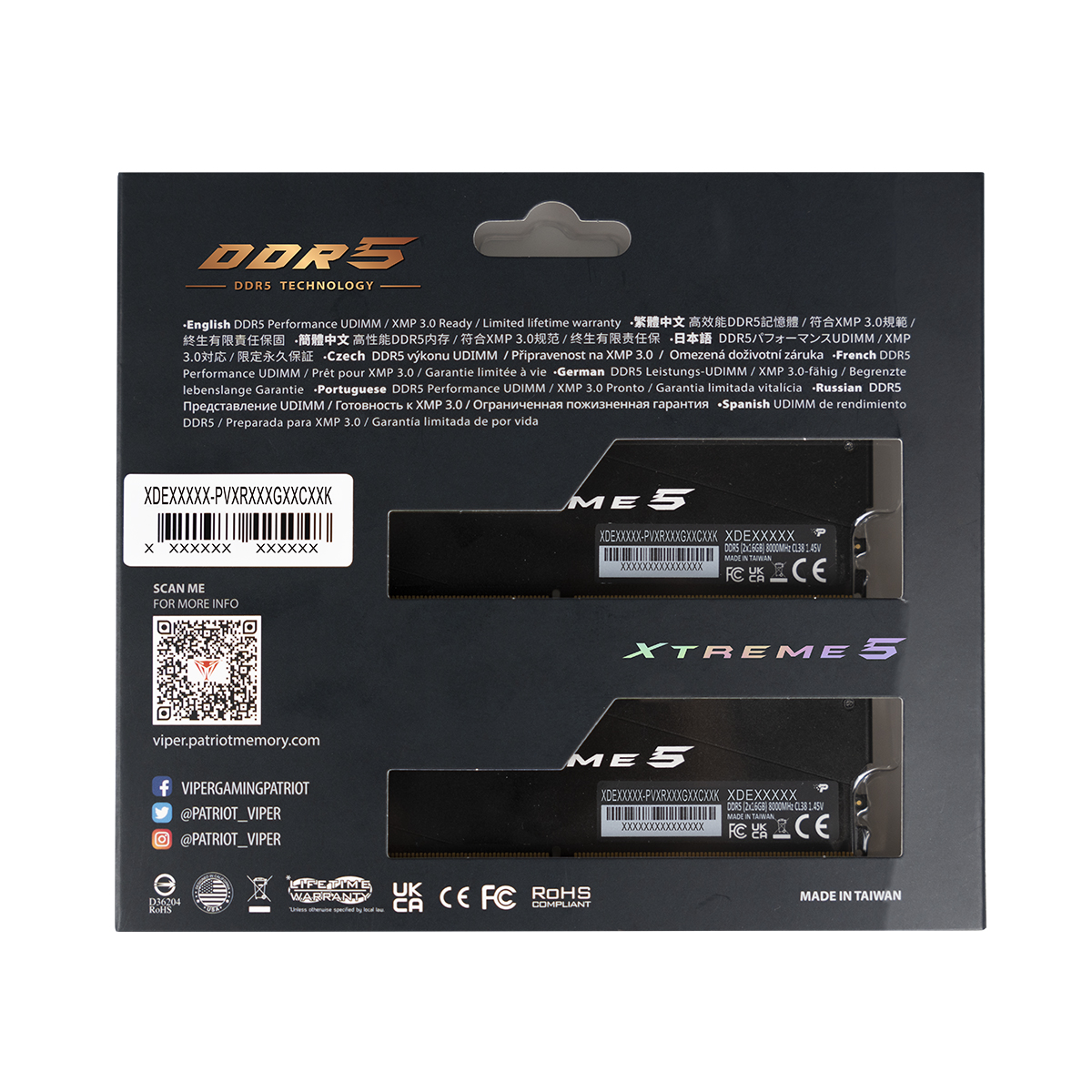 Patriot Viper Xtreme 5/ DDR5/ 32GB/ 8000MHz/ CL38/ 2x16GB/ RGB/ Black 