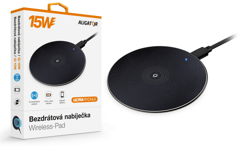 ALIGATOR bezdrôtová nabíjačka Aligator Pad 15W čierna