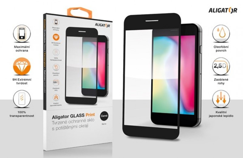 Aligator ochranné tvrdené sklo GLASS PRINT, Samsung Galaxy A14 4G/ 5G, čierna, celoplošné lepenie 