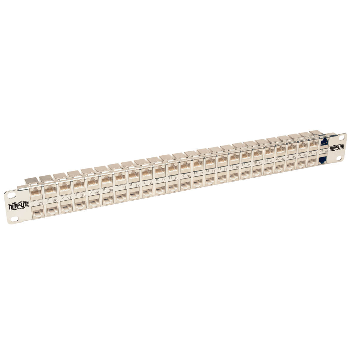 Patch panel priechodný STP tienený pre montáž do racku 1U, 48x Cat6a, RJ45 Ethernet