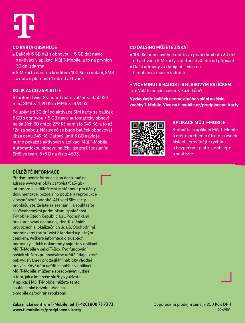 T-mobile Predplatená karta 10GB 