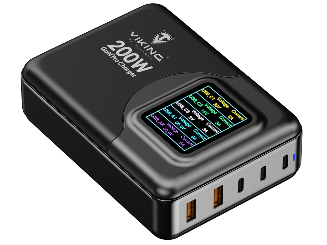 Viking USB GaN charger 200W PD PRO/ sieťový adaptér/ Output:3xUSB-C, 2xUSB-A/ Rýchlo nabíjania/  
