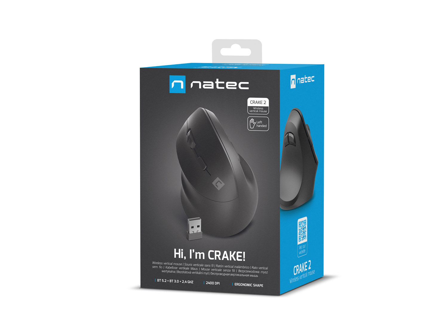 Natec CRAKE 2/ Kancelárska/ Optická/ Pre ľavákov/ 2 400 DPI/ USB+BT/ Čierna 