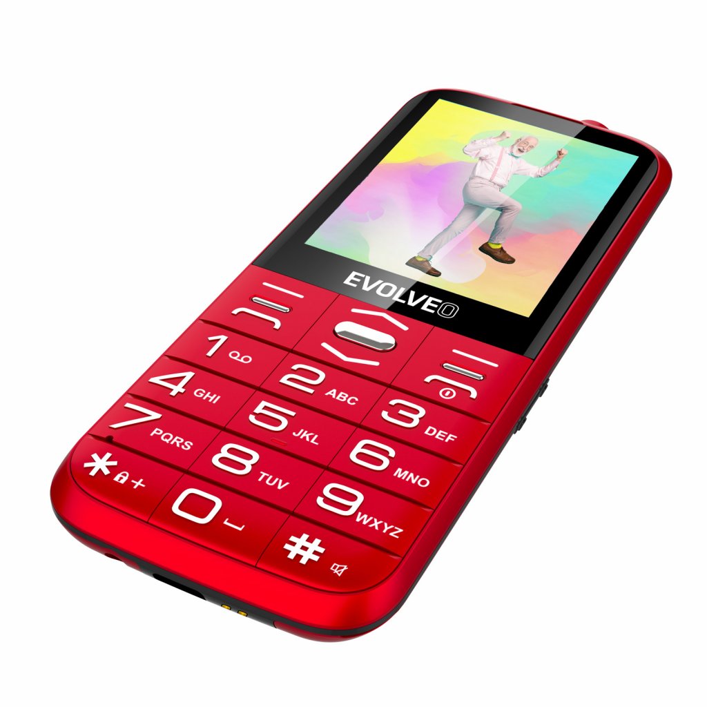 EVOLVEO EasyPhone XO, mobilný telefón pre seniorov s nabíjacím stojanom (červená farba) 