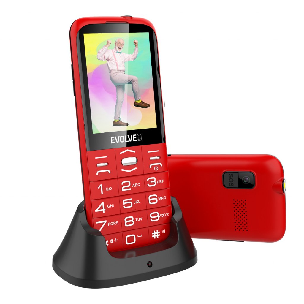 EVOLVEO EasyPhone XO, mobilný telefón pre seniorov s nabíjacím stojanom (červená farba) 