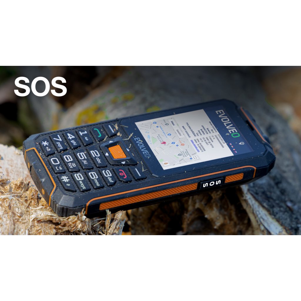 EVOLVEO StrongPhone Z6, IP68 odolný Dual SIM telefón, 2, 8" LCD, 4000mAh, Powerbanka, čierno-oranžový 