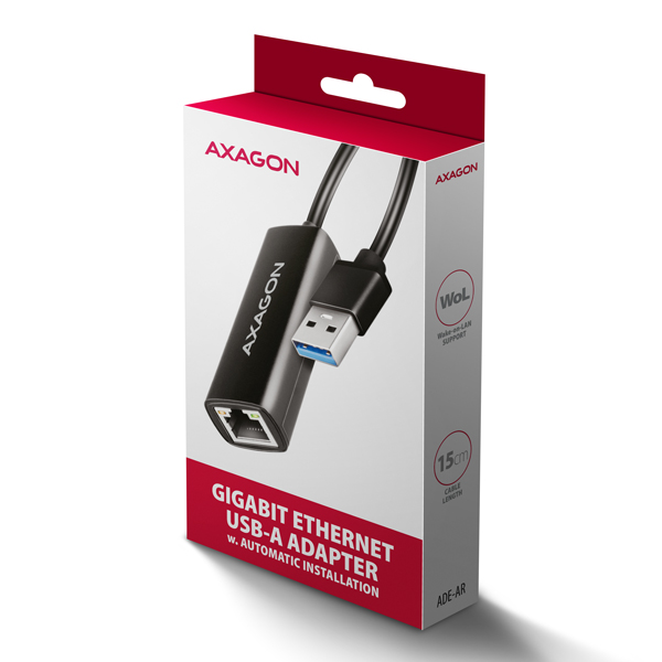 AXAGON ADE-AR, USB-A 3.2 Gen 1 - Gigabit Ethernet sieťová karta, Realtek 8153, auto inštal 