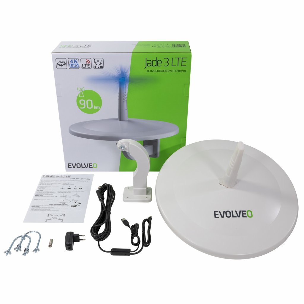 EVOLVEO Jade 3, aktívna vonkajšia anténa FM/ DAB+/ DVB-T2, filter LTE, 4G, 5G 