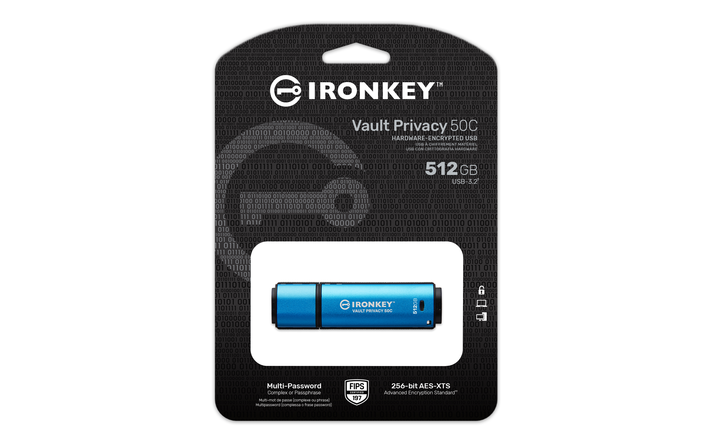 Kingston Ironkey Vault Privacy 50C/ 512GB/ USB 3.2/ USB-C/ Modrá 