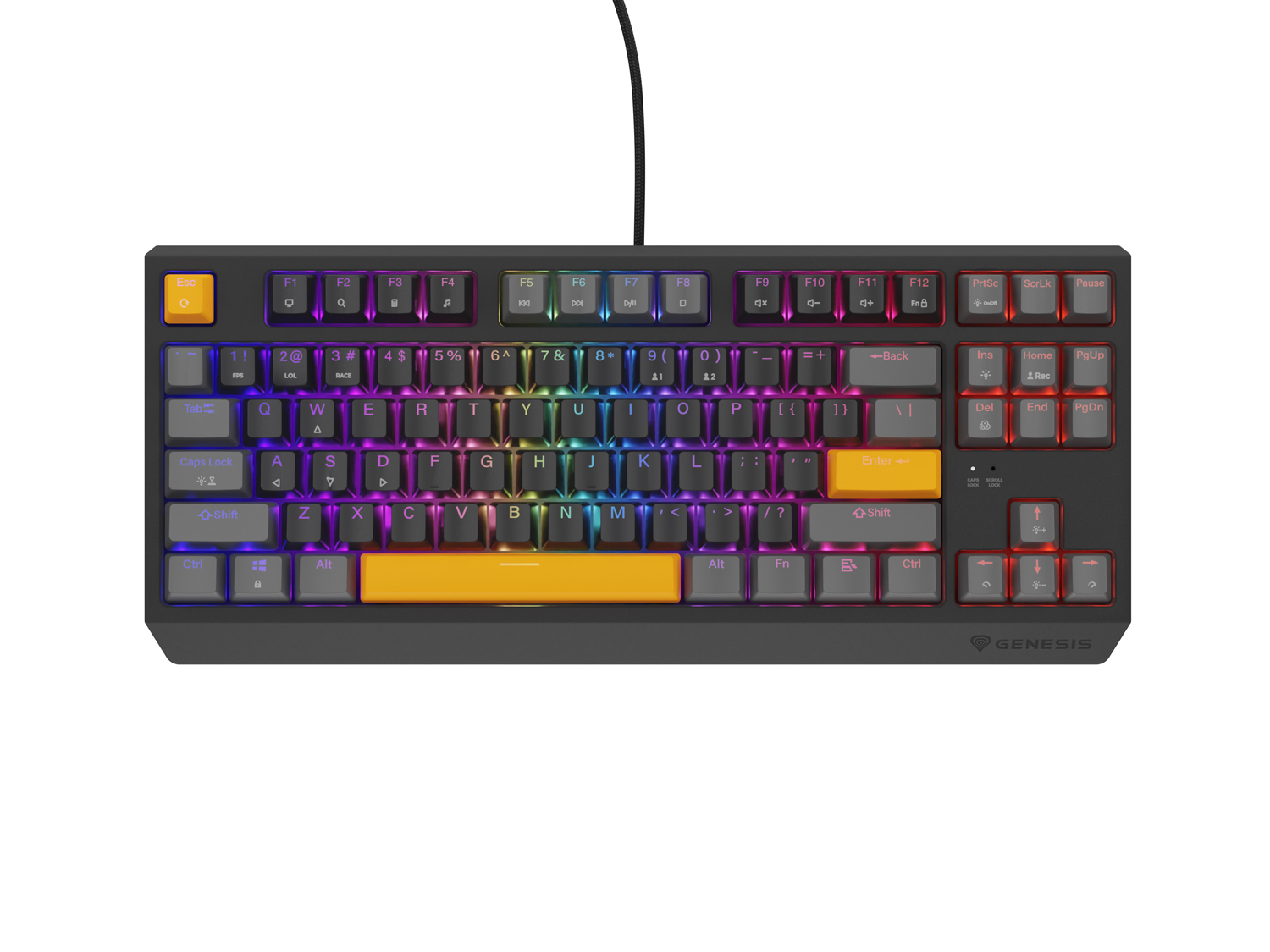 Genesis herná klávesnica THOR 230/ TKL/ RGB/ Outemu Red/ Drôtová USB/ US layout/ Anchor Positive Šedá 