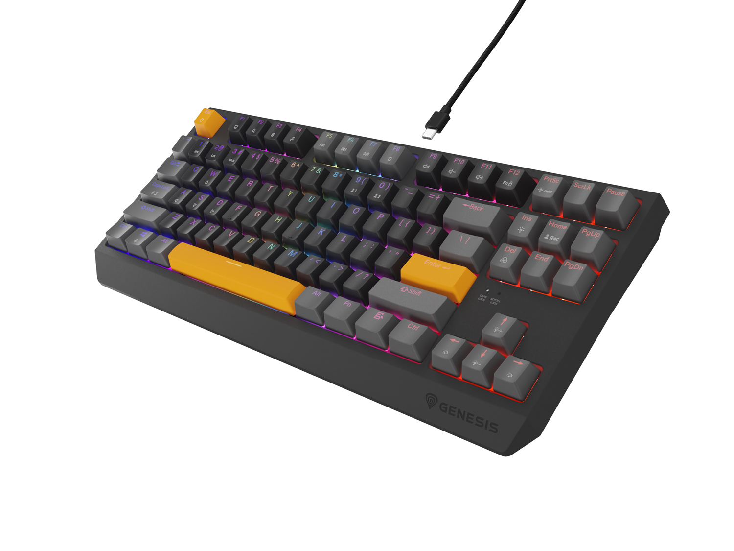 Genesis herná klávesnica THOR 230/ TKL/ RGB/ Outemu Red/ Drôtová USB/ US layout/ Anchor Positive Šedá 