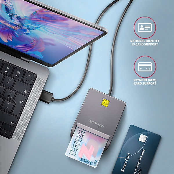AXAGON CRE-SM3T, USB-A FlatReader čítačka kontaktných kariet Smart card (eObčanka), kábel 1.3m 