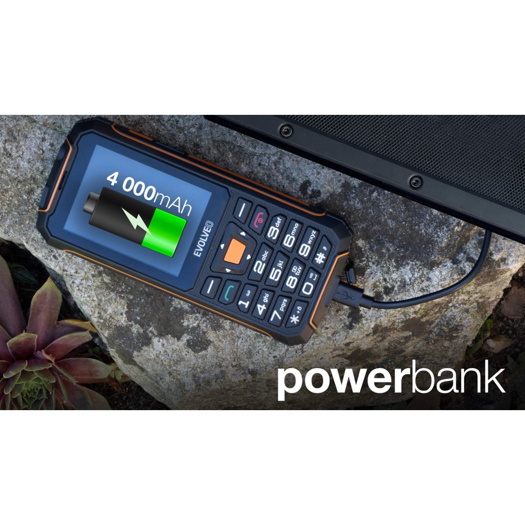 EVOLVEO StrongPhone Z6, IP68 odolný Dual SIM telefón, 2, 8" LCD, 4000mAh, Powerbanka, čierno-oranžový 