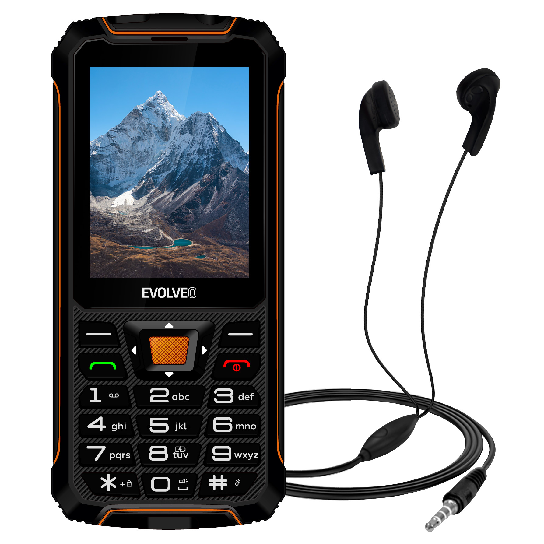 EVOLVEO StrongPhone Z6, IP68 odolný Dual SIM telefón, 2, 8" LCD, 4000mAh, Powerbanka, čierno-oranžový 