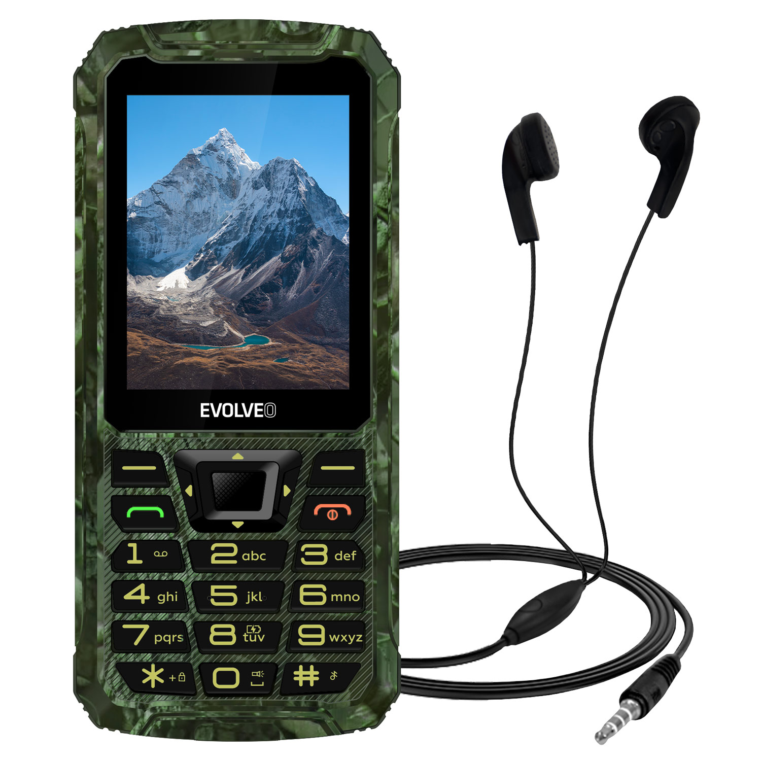 EVOLVEO StrongPhone Z6, IP68 odolný Dual SIM telefón, 2, 8" LCD, 4000mAh, Powerbanka, lovec. kamufláž 