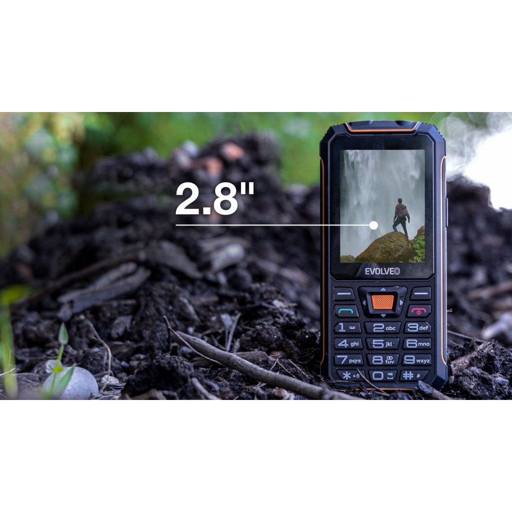 EVOLVEO StrongPhone Z6, IP68 odolný Dual SIM telefón, 2, 8" LCD, 4000mAh, Powerbanka, čierno-oranžový 