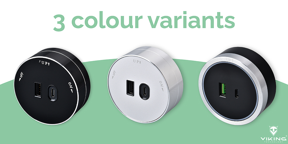 Zásuvkový modul Viking A60B, čierna/ výstupy - 1xUSB-A, 1xUSB-C/ výkon až 2500W/ 230V, 16A, 50Hz 