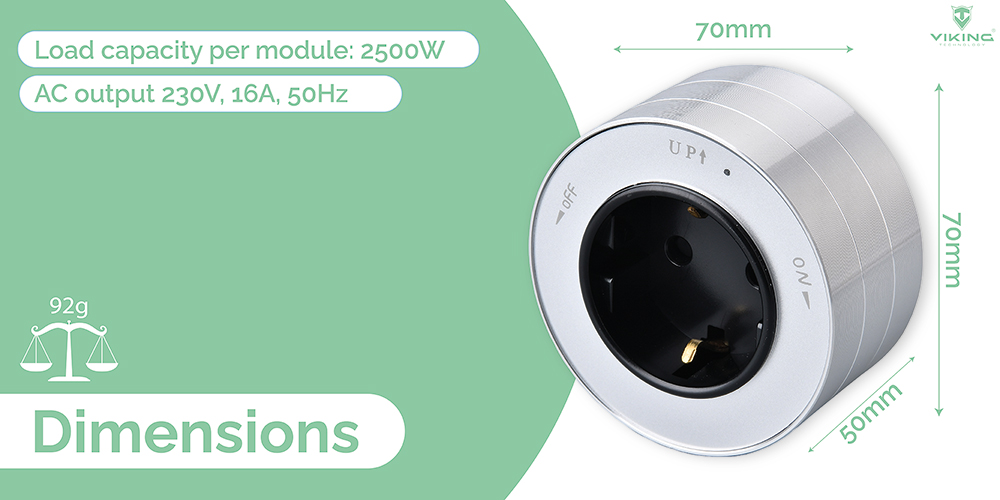 Zásuvkový modul Viking A40B, čierna/ výstupy - 1xAC/ výkon až 2500W/ 230V, 16A, 50Hz/ Zásuvka typu E 