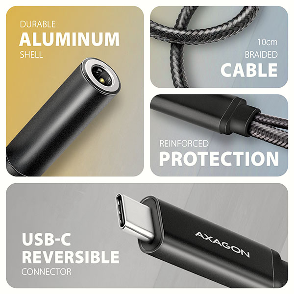 AXAGON ADA-HCPD, USB-C na 3.5mm jack - Hi-Res DAC audio adaptér, 384kHz/ 32bit, stereo, PD 60W 3A 