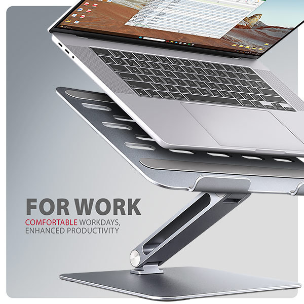 AXAGON STND-LQ hliníkový HQ stojan na notebook 10"-17.3" nastaviteľná výška a uhol, šedý 