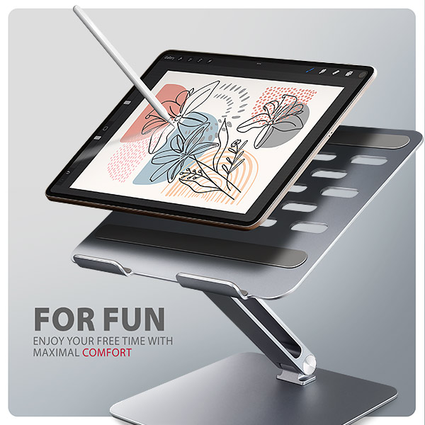 AXAGON STND-LQ hliníkový HQ stojan na notebook 10"-17.3" nastaviteľná výška a uhol, šedý 