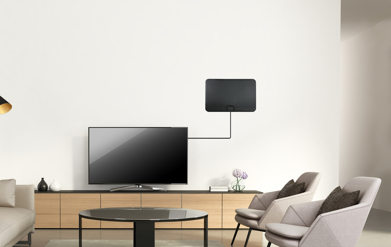 EVOLVEO Xany 2A, 230/ 5V, aktívna izbová anténa FM/ DAB+/ DVB-T2, filter LTE, 4G, 5G 