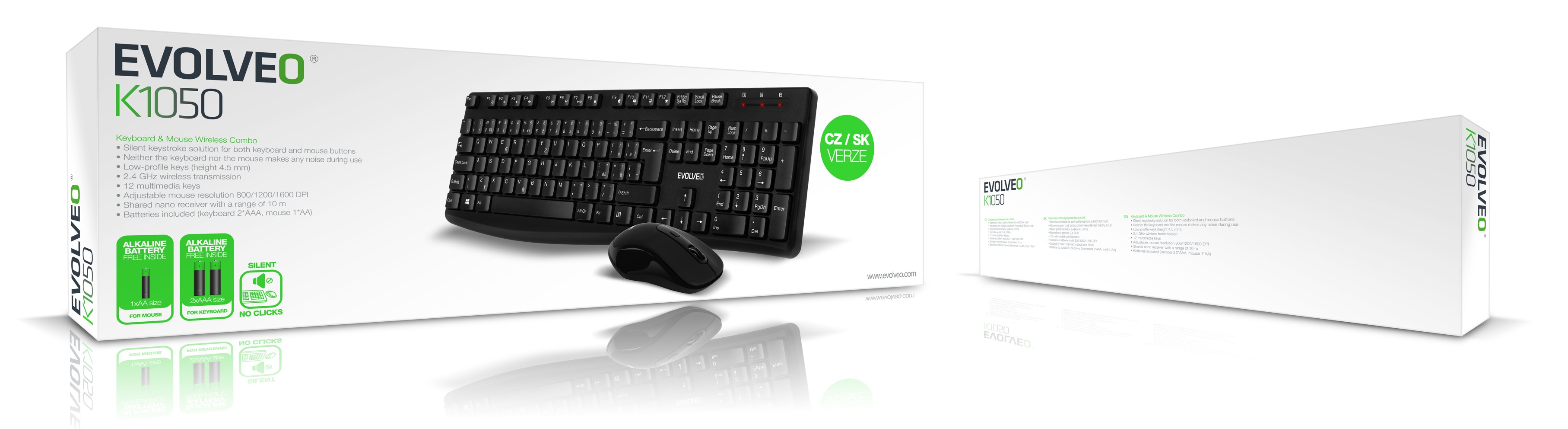 EVOLVEO K1050, tichý set bezdr. klávesnice a 