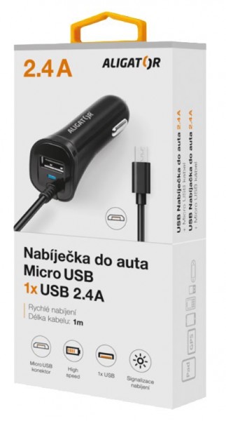 Aligátor nab. do auta 2xUSB výstupom 2, 4A, čierna 