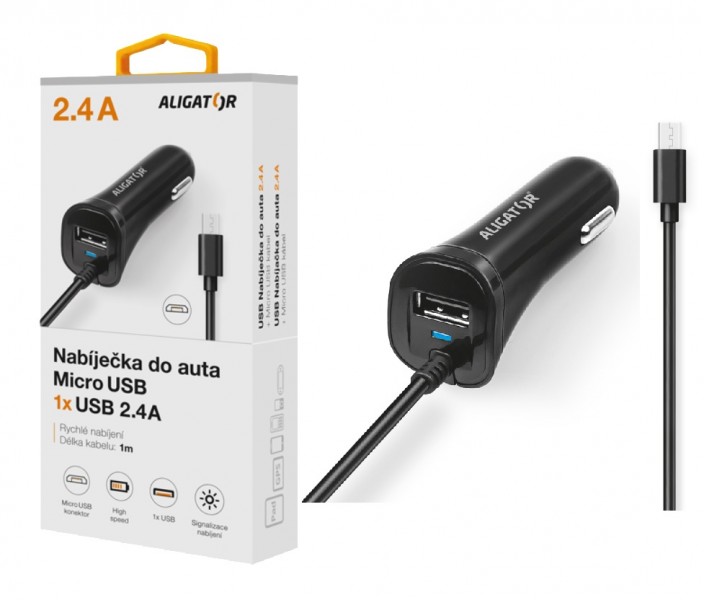Aligátor nab. do auta 2xUSB výstupom 2, 4A, čierna 