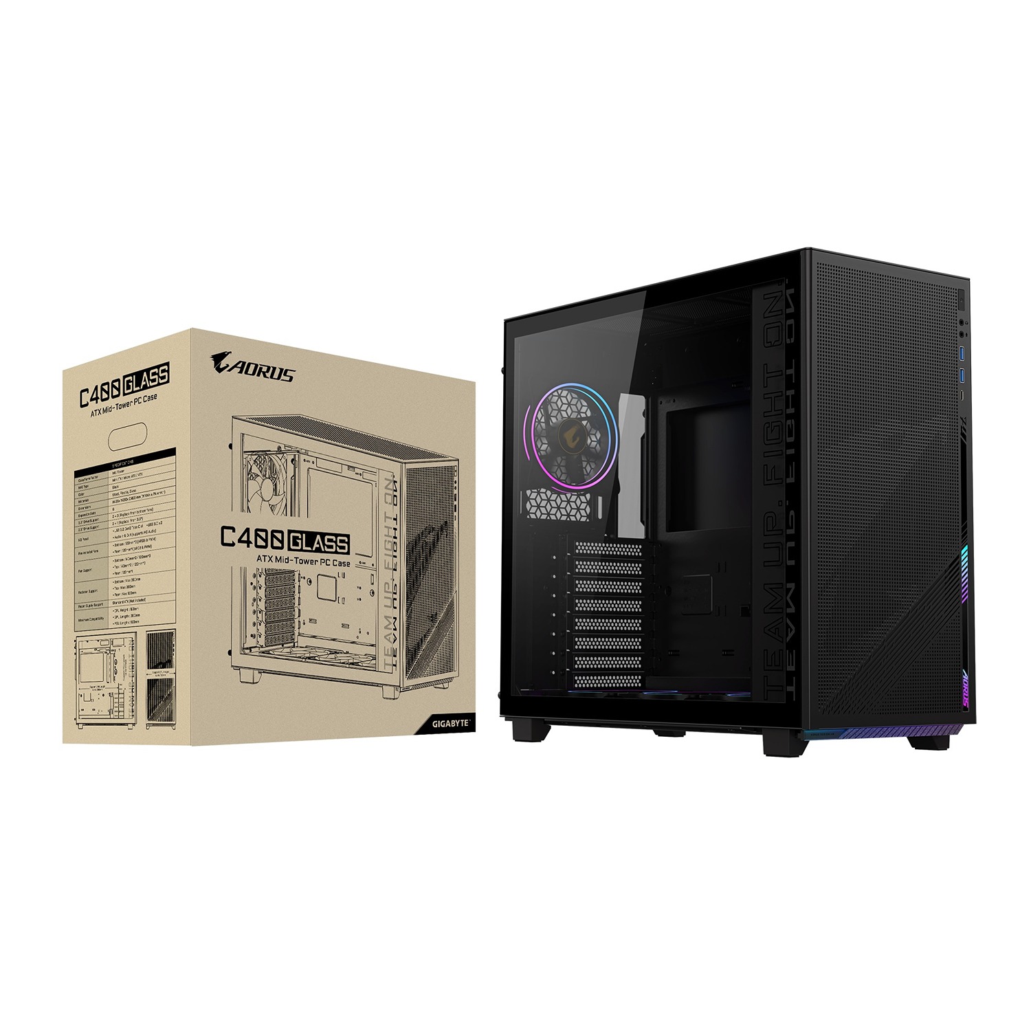 GIGABYTE AORUS C400 GLASS/ Midi Tower/ Transpar./ Čierna