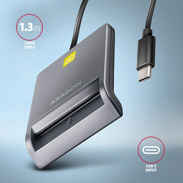 AXAGON CRE-SM3TC, USB-C FlatReader čítačka kontaktných kariet Smart card (eObčanka), kábel 1.2m 