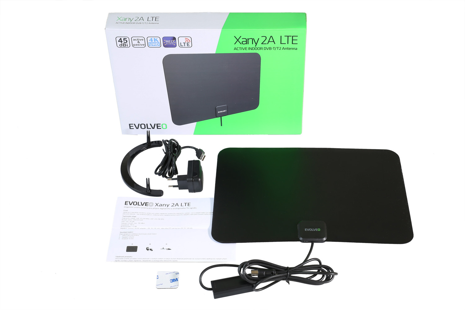 EVOLVEO Xany 2A, 230/ 5V, aktívna izbová anténa FM/ DAB+/ DVB-T2, filter LTE, 4G, 5G 
