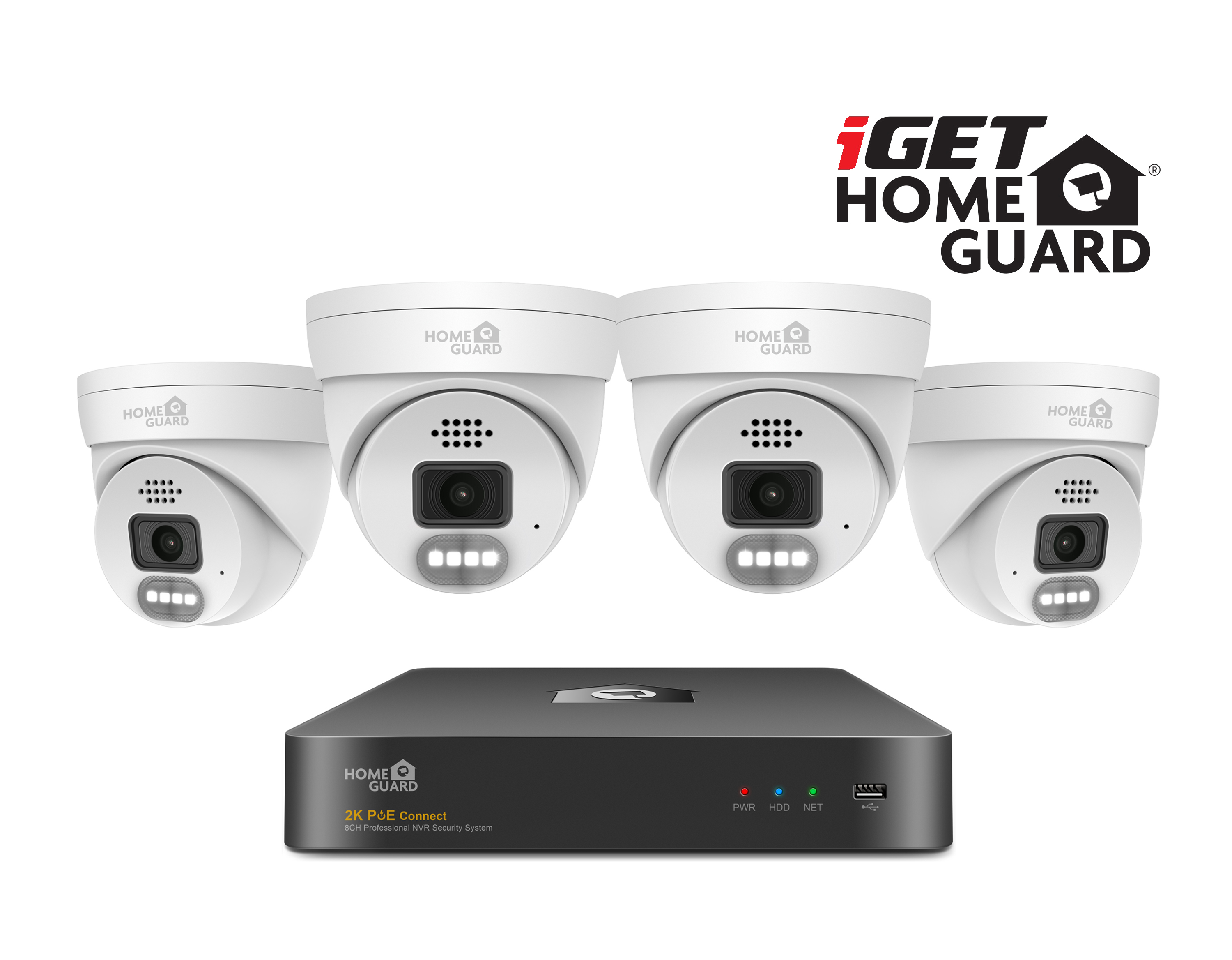 iGET HGNVK84804 - kamerový PoE set, 2K rozlíšenie, 8CH NVR + 4x kamera so zvukom, IR + LED, CZ app 