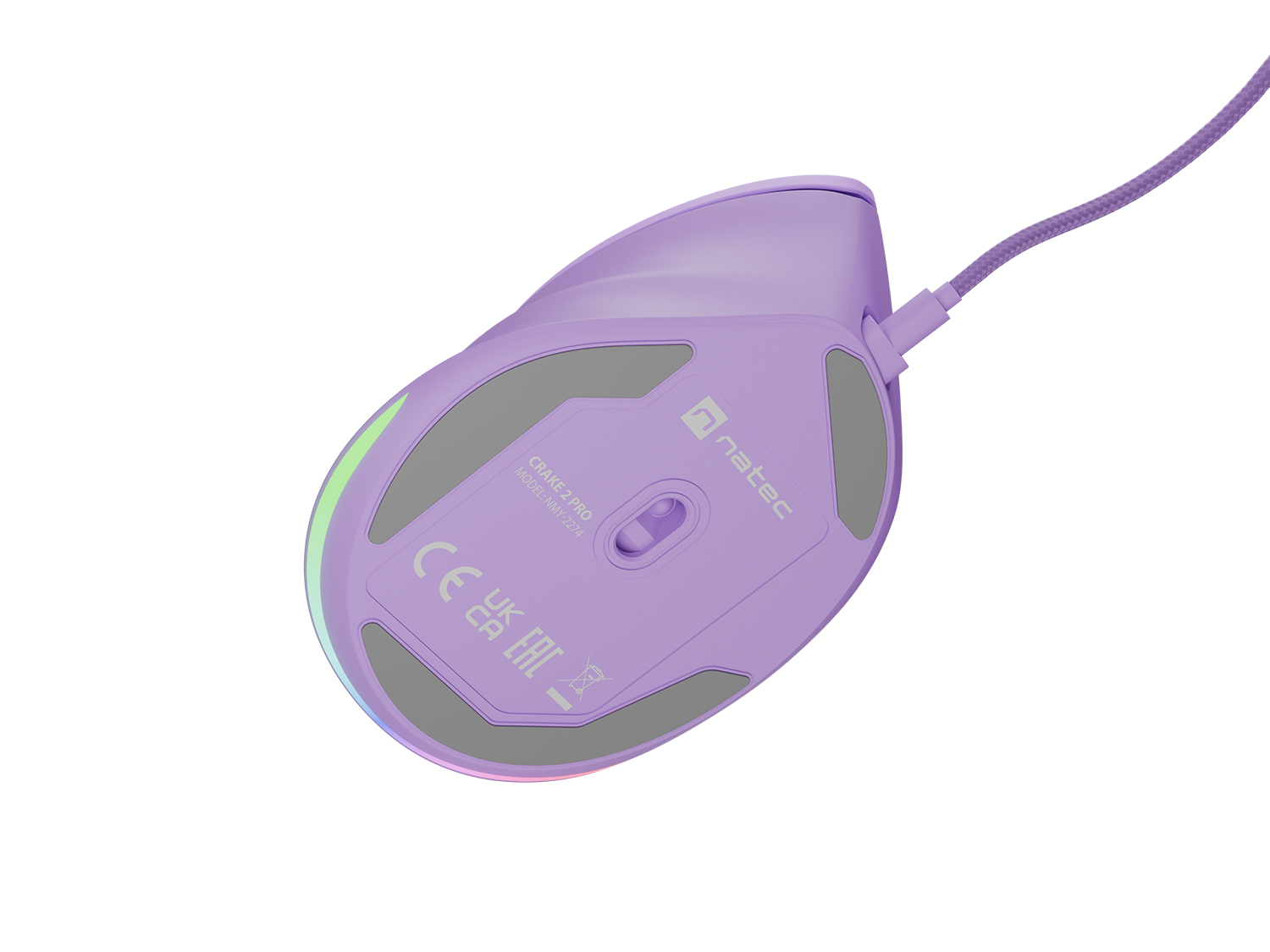 Vertikálna myš Natec CRAKE 2 PRO/ Vertikálna/ Optická/ Pre pravákov/ 12 400 DPI/ Drôtové USB-A/ Fialová 