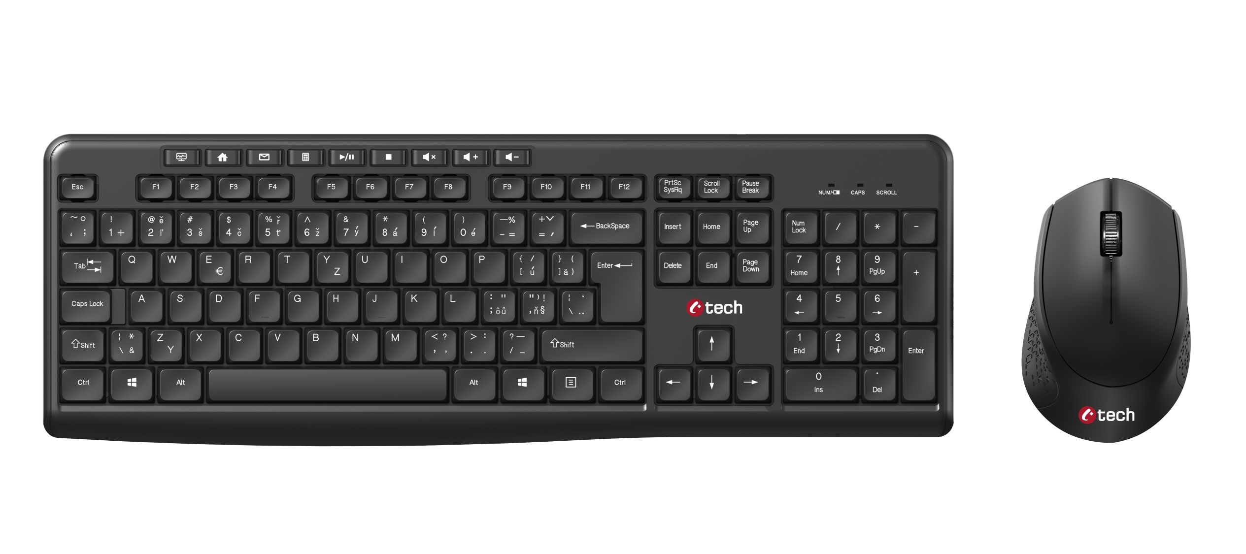 Klávesnice C-TECH WLKMC-04, bezdrátový combo set s myší, černý, USB, CZ/ SK 