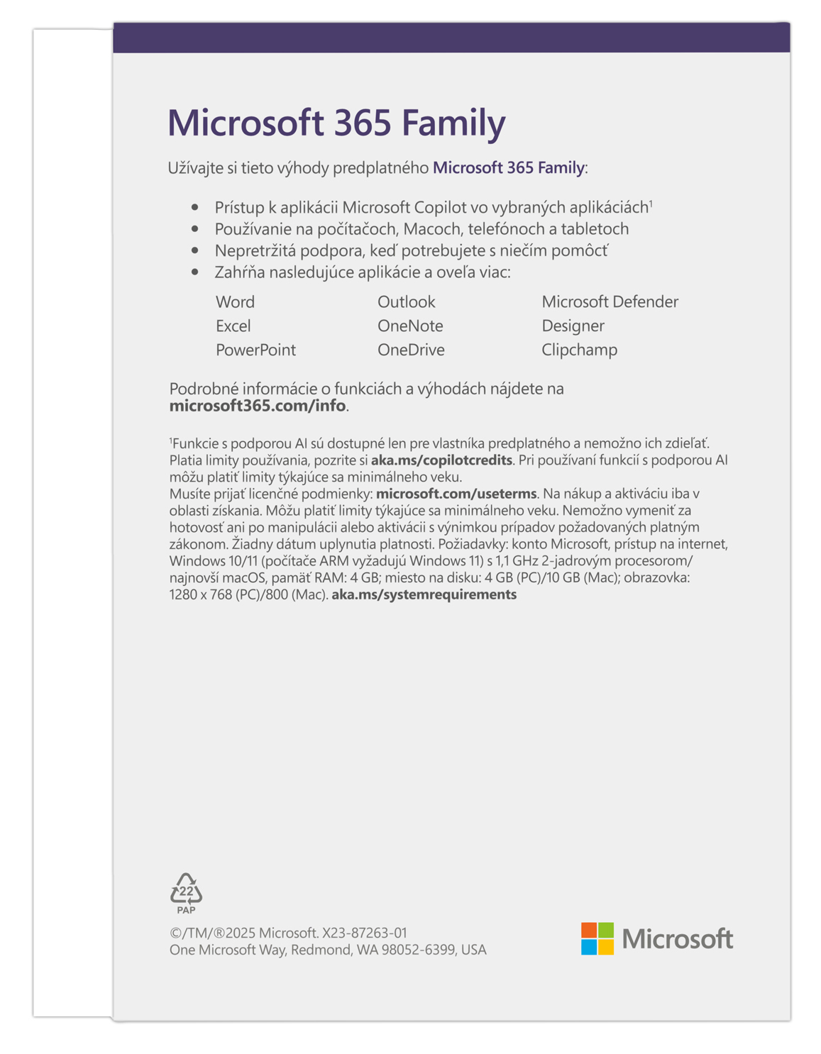 Microsoft 365 Family FY25H2 Mac/ Win, 1 Rok, SK 