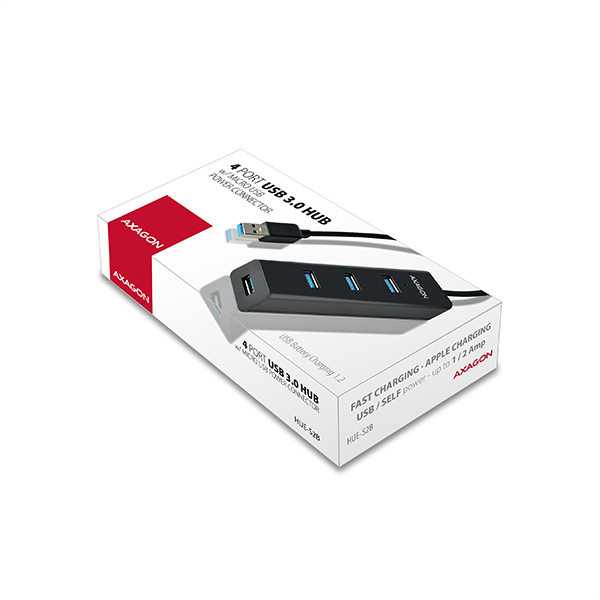 AXAGON HUE-S2B, 4x USB 3.0 CHARGING hub, micro USB napr. konektor, kábel USB-A 30cm 