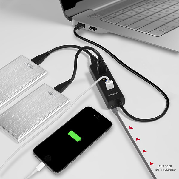 AXAGON HUE-S2B, 4x USB 3.0 CHARGING hub, micro USB napr. konektor, kábel USB-A 30cm 