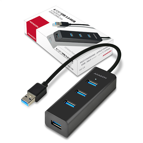 AXAGON HUE-S2B, 4x USB 3.0 CHARGING hub, micro USB napr. konektor, kábel USB-A 30cm
