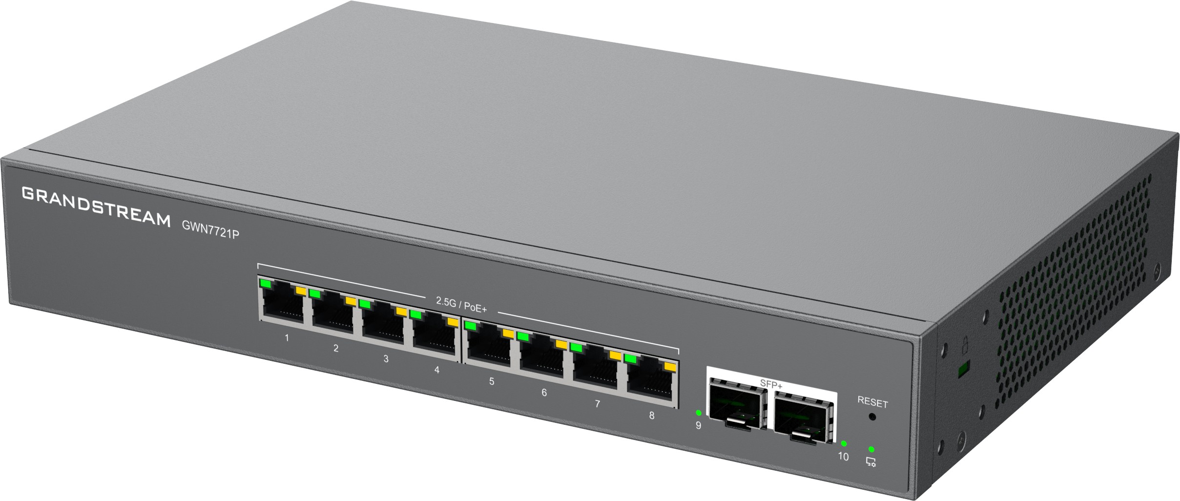 Grandstream GWN7721P L2 Lite managed switch, 8x 2.5GbE RJ45, 2x 10G SFP+, PoE/ PoE+ 