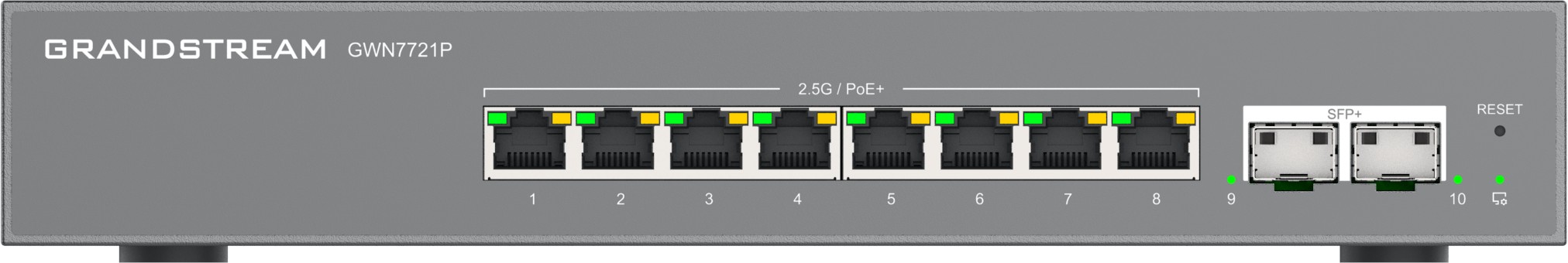 Grandstream GWN7721P L2 Lite managed switch, 8x 2.5GbE RJ45, 2x 10G SFP+, PoE/ PoE+ 