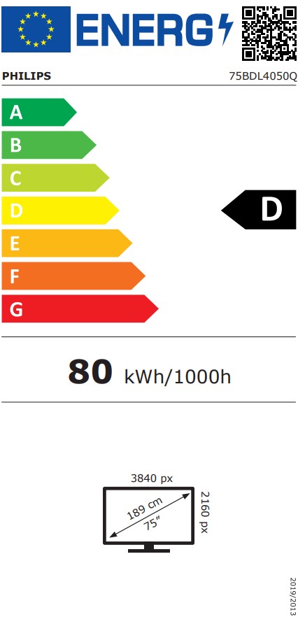 75" LED Philips 75BDL4050Q-UHD, 500cd, AN, 24/ 7 
