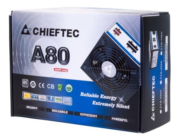 Napájací zdroj CHIEFTEC série A80,  CTG-750C,  750W,  12cm ventilátor,  Active PFC,  modulárny,  maloobchodný predaj,  85+1