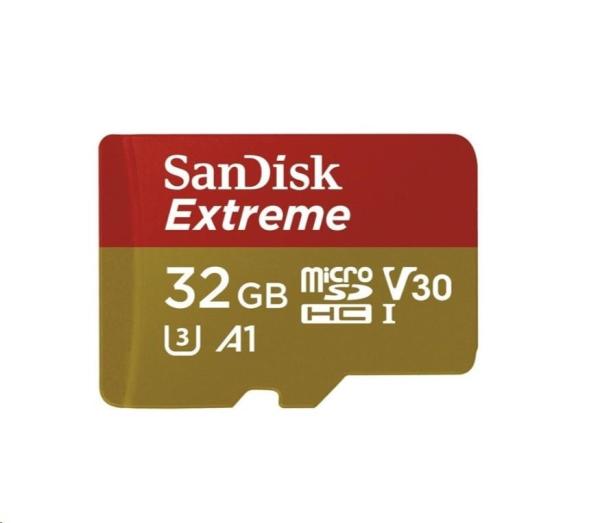Karta SanDisk MicroSDHC 32 GB Extreme (100 MB/ s,  Class 10 UHS-I V30,  pre akčné kamery) + adaptér1