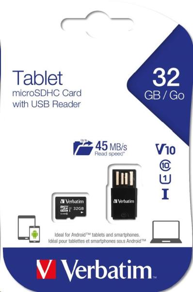 VERBATIM Tablet microSDHC C10/ U1 s USB čítačkou 32GB (R:45MB/ s,  W:10MB/ s)2