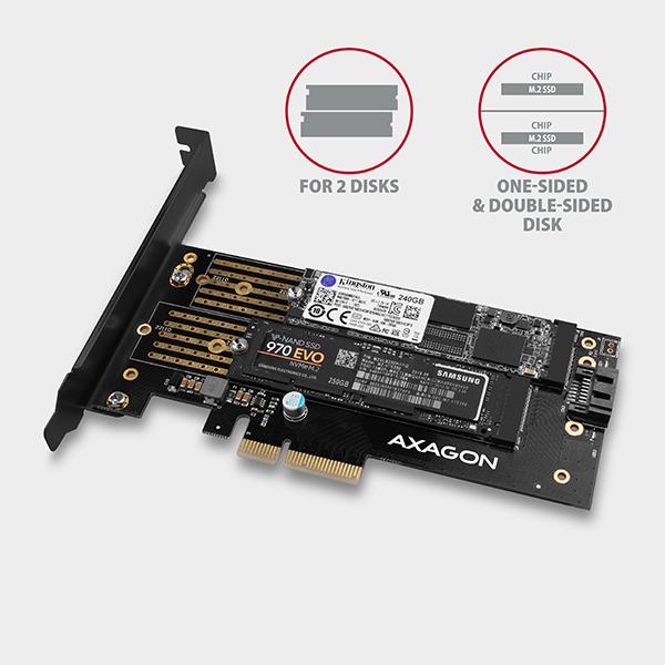 AXAGON PCEM2-D,  PCIe x4 - M.2 NVMe M-key + SATA B-key slot adaptér,  vrátane. LP0