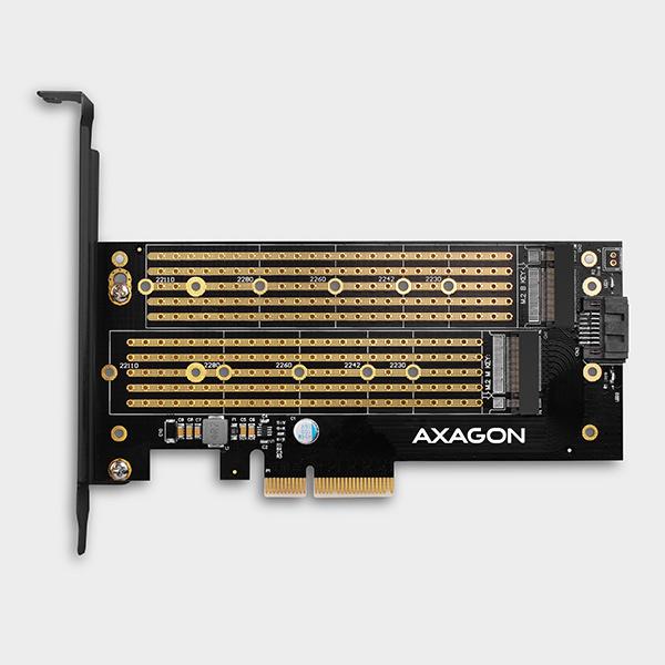 AXAGON PCEM2-D,  PCIe x4 - M.2 NVMe M-key + SATA B-key slot adaptér,  vrátane. LP5