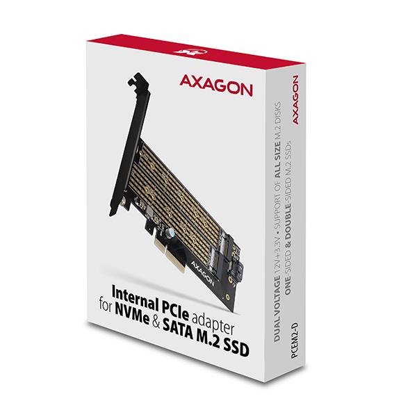 AXAGON PCEM2-D,  PCIe x4 - M.2 NVMe M-key + SATA B-key slot adaptér,  vrátane. LP1