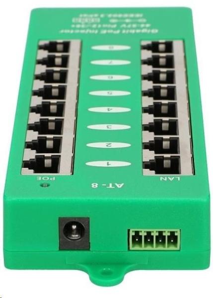 POE injektor aktivní - 8x 1Gb/ s,  stíněný,  svorkovnice,  802.3af/ at1
