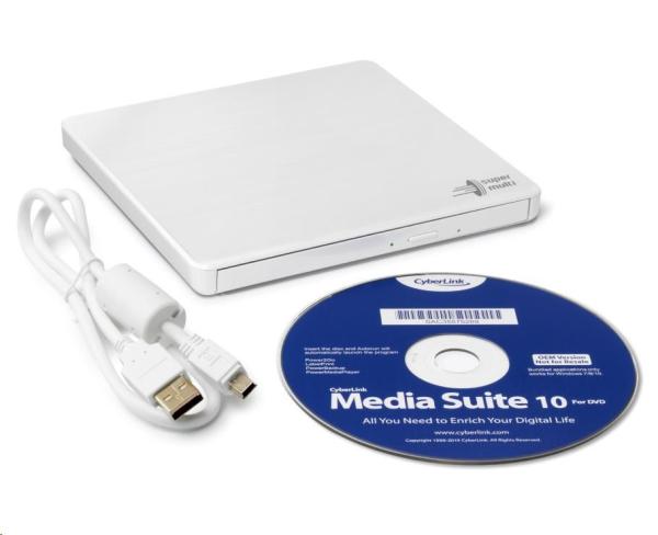 HITACHI LG - externá mechanika DVD-W/ CD-RW/ DVD±R/ ±RW/ RAM GP60NW60,  Slim,  biela,  krabica+SW5